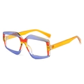Geometric oversized sunglasses with orange purple and red tricolor patchwork frame - Blue Orange Frame