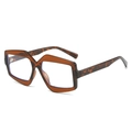 Fashionable oversized geometric sunglasses in retro tortoiseshell frame with clear lenses - Dark Brown Frame