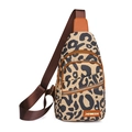 Fashionable leopard print PU leather chest bag with large capacity and adjustable strap - Single Zipper
