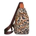 Fashionable leopard print PU leather chest bag with three gold zippers and wide strap - Double Zipper