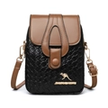 Borsa a tracolla in pelle PU intrecciata nera con patta marrone e logo a canguro dorato - 332 Patchwork Intrecciato Nero