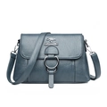 Blue-grey soft PU leather crossbody bag with lychee texture and round metal buckle - Blue