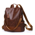 Zaino in pelle PU marrone scuro con cuciture geometriche e grande capacità interna - Marrone