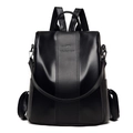 Sac à dos minimaliste en cuir PU noir pour femme avec poignée et détails du logo - Noir
