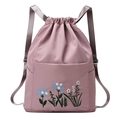 Zaino rosa in tessuto Oxford con coulisse, ricamo floreale e tasche laterali - Rosa Ciliegio [Ricamato]