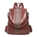 Sac à dos femme bordeaux en cuir PU texturé avec bandoulières en tissu réglables - Rose Marron