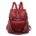 Sac à dos en cuir PU rouge foncé avec bandoulière colorée et grande capacité pour femme - Rouge