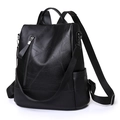 Zaino chic in pelle PU nera testurizzata con tracolla in tessuto rimovibile moda - Nero