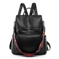 Sac à dos en cuir PU noir avec bandoulière ethnique colorée et multiples poches - Noir
