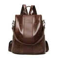 Sac à dos minimaliste en cuir PU marron foncé avec texture vintage et logo kangourou - Brun Foncé