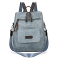 Sac à dos femme en cuir PU bleu-gris avec bretelles réglables et poche à rabat - Bleu
