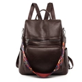 Sac à dos femme en cuir PU marron foncé avec bandoulière bohème ethnique colorée chic - Marron