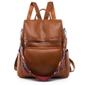 Sac à dos femme en cuir PU marron avec sangle tissée ethnique et design antivol - Marron
