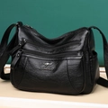 Bolso bandolera de cuero PU negro con cremalleras múltiples y textura de grano fino - Negro