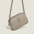 Elephant grey lychee grain leather crossbody bag with silver hardware and double zippers - Khaki