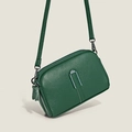 Dark green lychee texture cowhide crossbody bag with silver U-shaped metal buckle - Green
