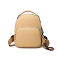 Women's minimalist soft PU leather backpack in beige with textured lychee grain finish - Khaki