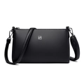 Medium black crossbody bag with litchi texture leather and silver geometric logo - Black