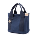 Minimalist navy blue canvas handbag with large capacity and multi-compartment design - Dark Blue
