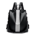 Black faux leather backpack with litchi texture and silver glitter vertical strip detail - Black