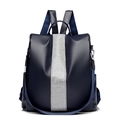 Navy blue PU leather backpack for women featuring sparkling silver rhinestone vertical stripes - Blue