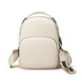 Minimalist soft PU leather backpack in creamy white with lychee grain texture and top handle - Off White