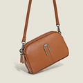 Brown litchi grain cowhide leather crossbody bag with silver U-shaped metal decor - Brown