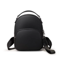 Women's minimalist black pebble texture PU leather backpack with rivet straps - Black