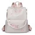 Zaino in nylon grigio chiaro con ricami fiori di ciliegio e tracolla rimovibile - Bianco Sporco