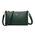 Deep green faux leather crossbody bag with lychee texture and silver geometric logo - Green