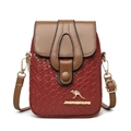 Borsa a tracolla bordeaux con trama intrecciata e patta marrone con logo a canguro dorato - 332 Patchwork Intrecciato Rosso Vino