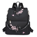 Zaino nero da donna in nylon con ricami di fiori di ciliegio e farfalle eleganti - Nero