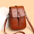 Brown vintage style PU leather crossbody bag with flap and metal hardware detail - Brown Litchi Grain