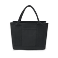 Minimalist black canvas tote bag with reinforced handles and front utility pocket - Black