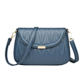 Bolso de hombro moderno azul oscuro en piel PU con acolchado y cierre dorado - Azul