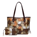 Bolso tote con patchwork geométrico 3D y cartera a juego en tonos marrones - Marrón Patchwork