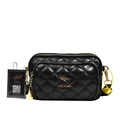 Bolso bandolera negro acolchado para mujer con detalles dorados y tres capas de cremallera - Negro