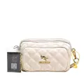 Bolso bandolera beige acolchado con tres cremalleras y logotipo de canguro dorado - Blanco
