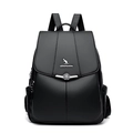 Mochila para mujer en cuero sintético negro con textura lichi y hebilla de flor - Negro