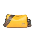 Women's yellow PU leather crossbody bag with wide geometric pattern woven strap - Sunset Yellow