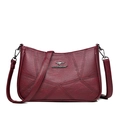 Fashionable wine red soft leather shoulder bag with decorative triangle stitching - Style A / Red