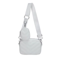 Borsa a tracolla trapuntata bianca con cuciture chevron e accessorio mini pochette - Bianco