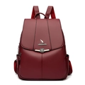 Mochila para mujer en color burdeos de cuero PU con hebilla floral vintage y textura - Rojo