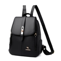 Sac à dos femme en cuir grainé noir avec fermoir doré et logo de kangourou - Noir