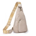 Borsa a tracolla crema in morbida pelle con ampia tracolla a motivi geometrici - Bianco Sporco