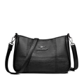 Classic black soft leather crossbody bag with lychee texture and silver kangaroo logo - Style B Black