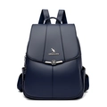 Mochila azul marino para mujer de cuero PU suave con logo de canguro y cierre floral - Azul