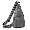 Marsupio vintage grigio scuro in morbida pelle con ampia tracolla a fantasia - Grigio