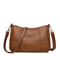 Brown leather shoulder bag with lychee texture and metallic kangaroo logo for women - Style B Brown