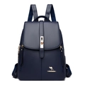 Sac à dos bleu foncé en cuir avec boucle antivol et logo kangourou doré - Bleu